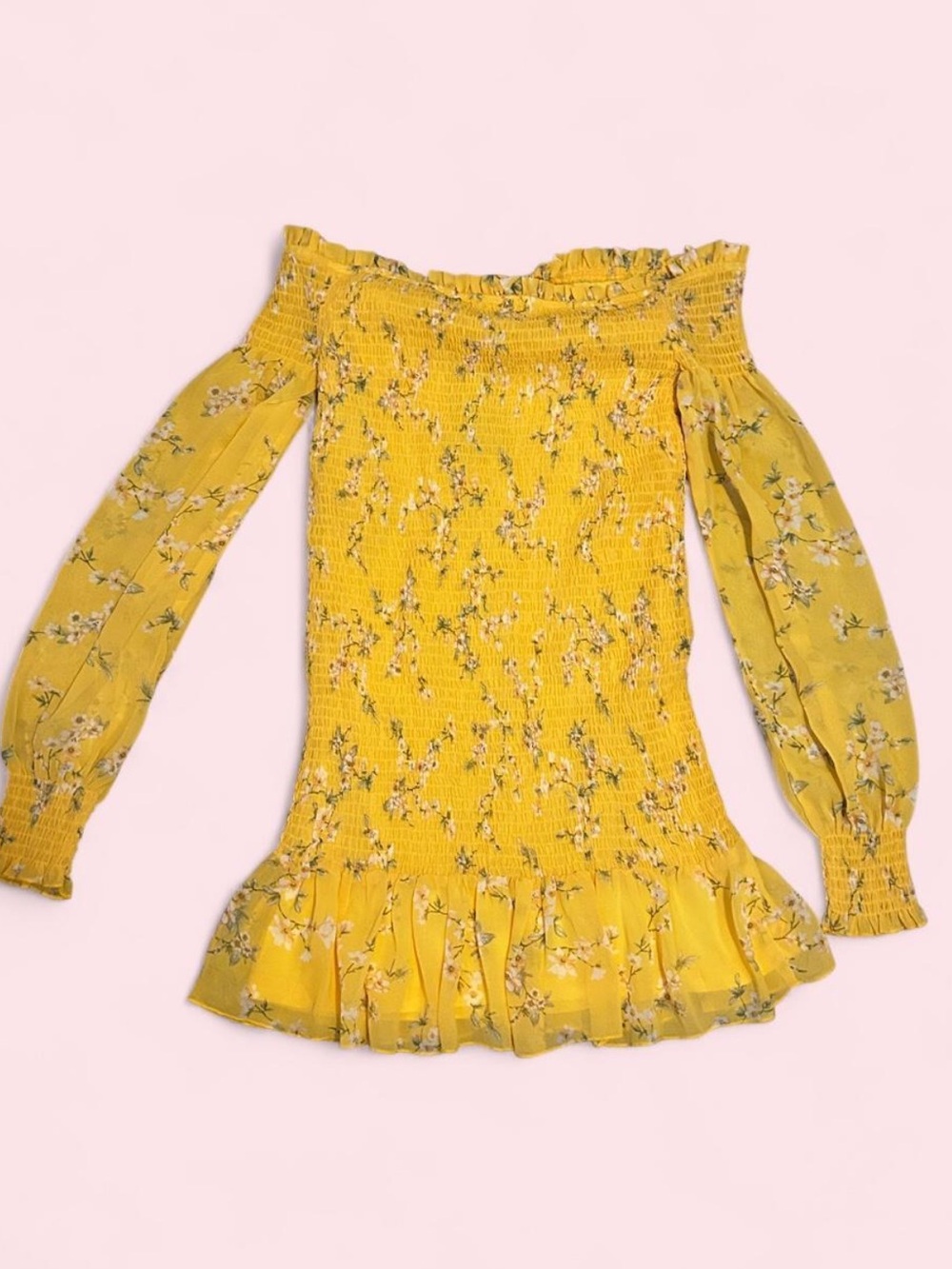 Forever 21 Yellow Floral Off-Shoulder Smocked Tunic